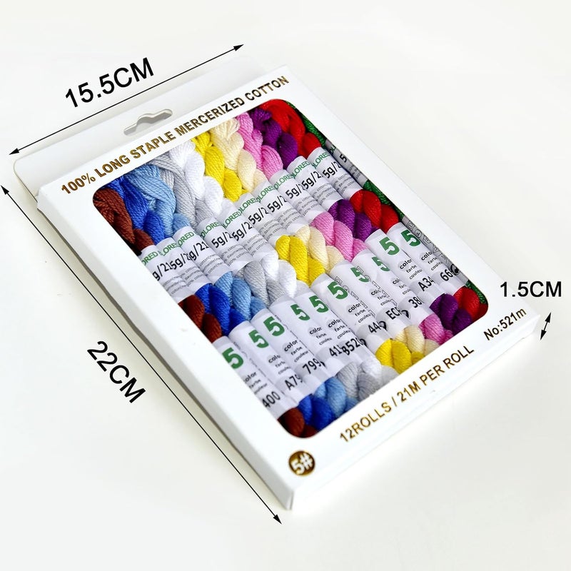 colored bird Mercerized Pearl Cotton Crochet Needlepoint Thread,Size 5, 12 skeins,12 Mixed Colors,21 M/Skein - Image 2